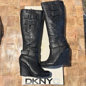 DKNYC Knee High Wedge Boots Size 9